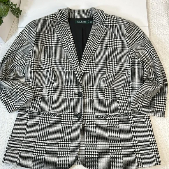 Lauren Ralph Lauren Women’s Houndstooth Heritage Print Blazer Jacket Sz 14w - Picture 6 of 14